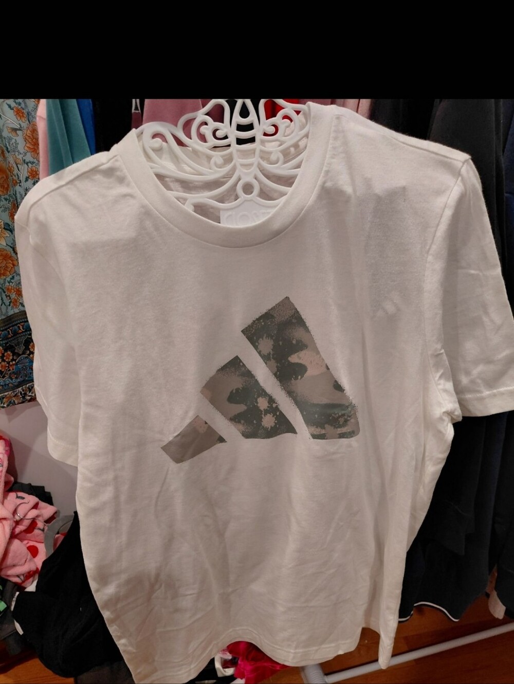 adidas White Tee with Camouflage Trefoil